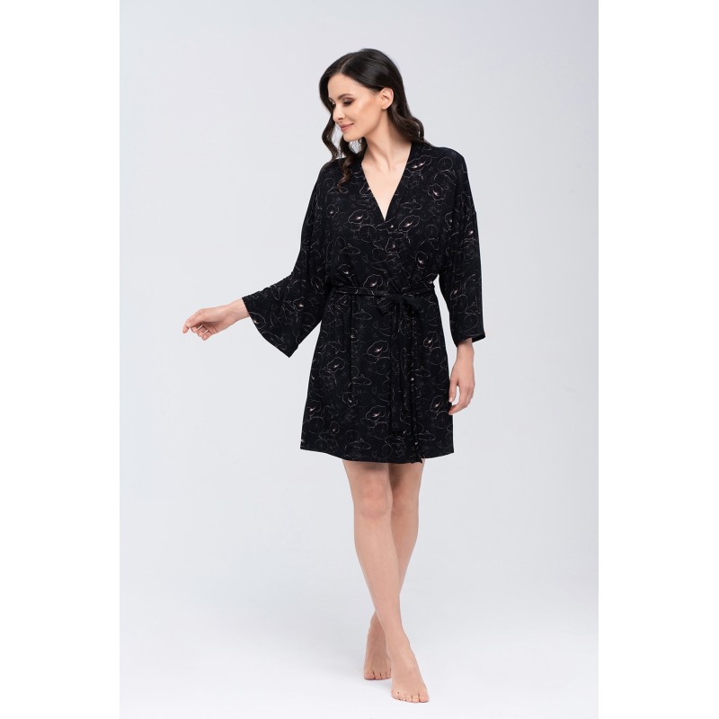 Moteriškas chalatas Modelis Koi Beige/Black - Babella 