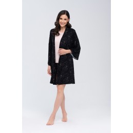 Moteriškas chalatas Modelis Koi Beige/Black - Babella 